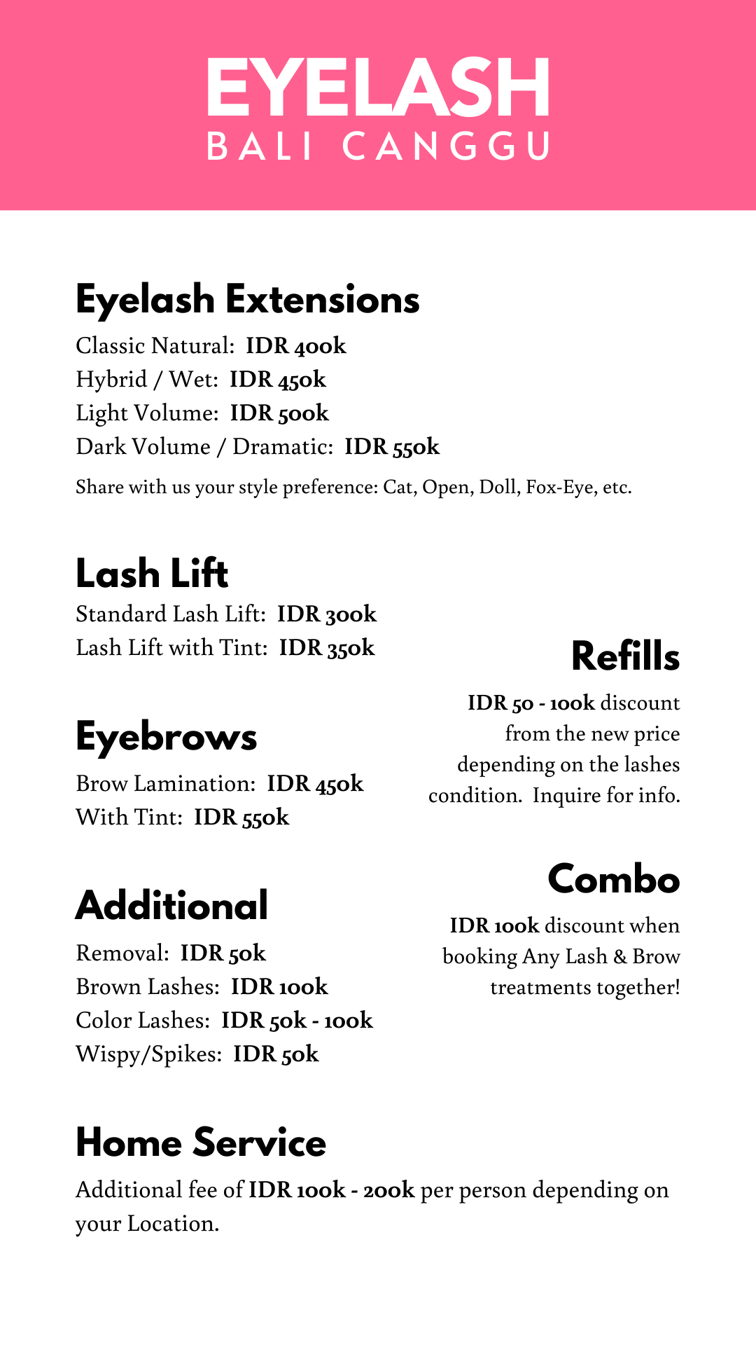 Eyelash Bali Canggu Pricelist